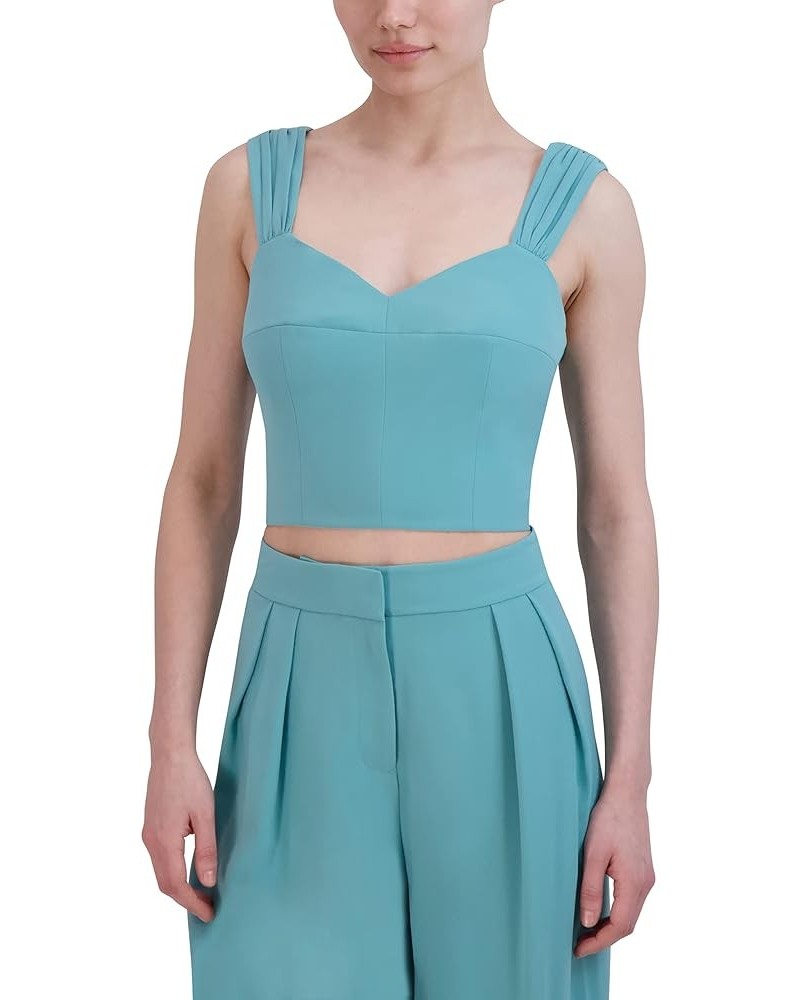 Women's Sweetheart Neck Sleeveless Shirred Strap Crop Top Turquoise $37.39 Tanks