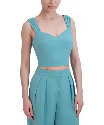 Women's Sweetheart Neck Sleeveless Shirred Strap Crop Top Turquoise $37.39 Tanks