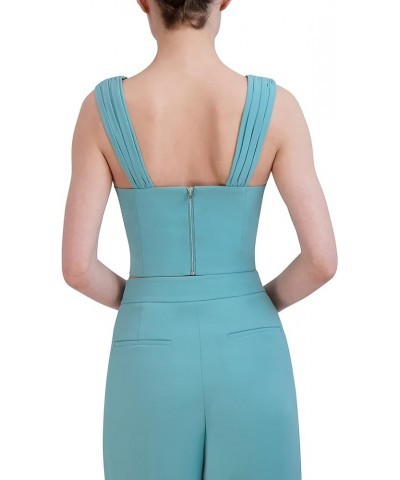 Women's Sweetheart Neck Sleeveless Shirred Strap Crop Top Turquoise $37.39 Tanks