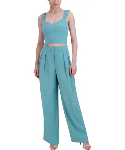 Women's Sweetheart Neck Sleeveless Shirred Strap Crop Top Turquoise $37.39 Tanks