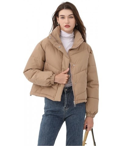 Women's Cropped Puffer Jacket Winter Stand Collar Zip Up Short Quilted Jacket Lightweight Padded Warm Outerwear Coat Khaki $1...