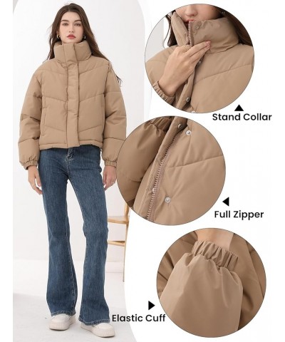 Women's Cropped Puffer Jacket Winter Stand Collar Zip Up Short Quilted Jacket Lightweight Padded Warm Outerwear Coat Khaki $1...