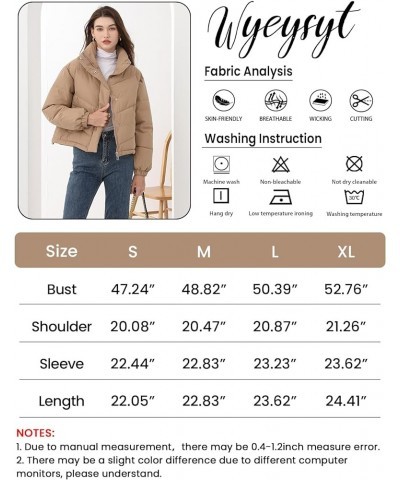 Women's Cropped Puffer Jacket Winter Stand Collar Zip Up Short Quilted Jacket Lightweight Padded Warm Outerwear Coat Khaki $1...