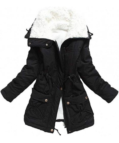 Women's Winter Warm Wool Cotton-Padded Coat,Mid Length Parka Outwear Jacket Black $21.82 Jackets