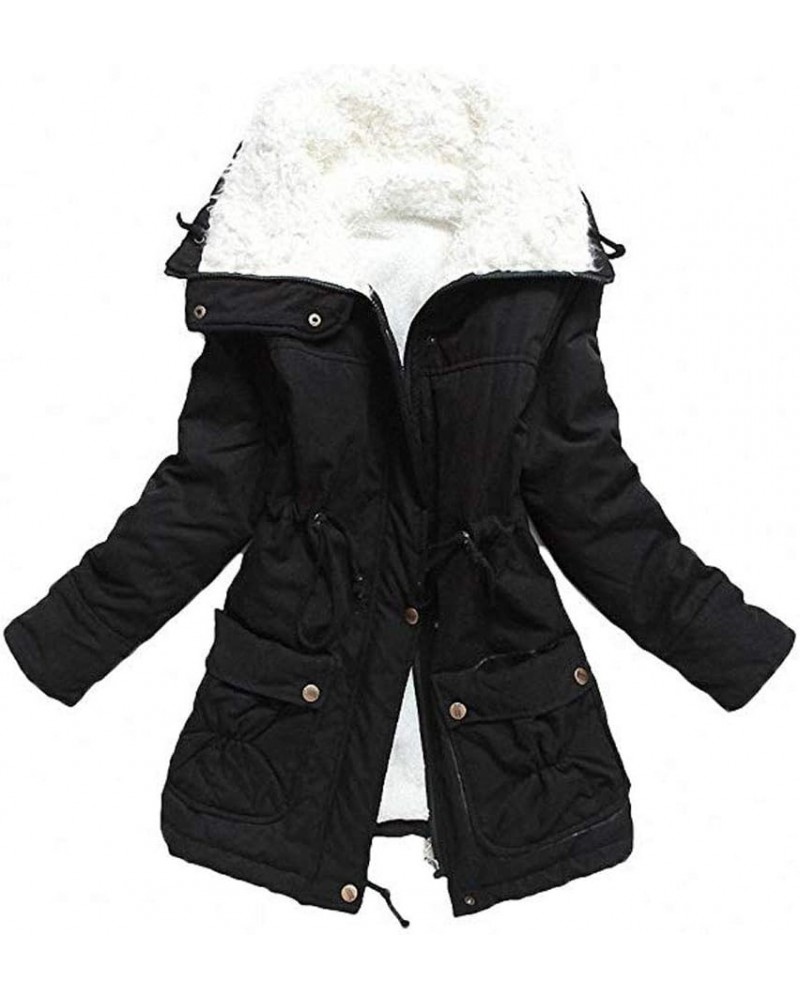 Women's Winter Warm Wool Cotton-Padded Coat,Mid Length Parka Outwear Jacket Black $21.82 Jackets