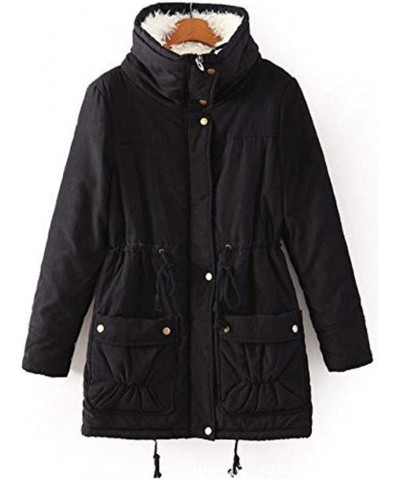 Women's Winter Warm Wool Cotton-Padded Coat,Mid Length Parka Outwear Jacket Black $21.82 Jackets