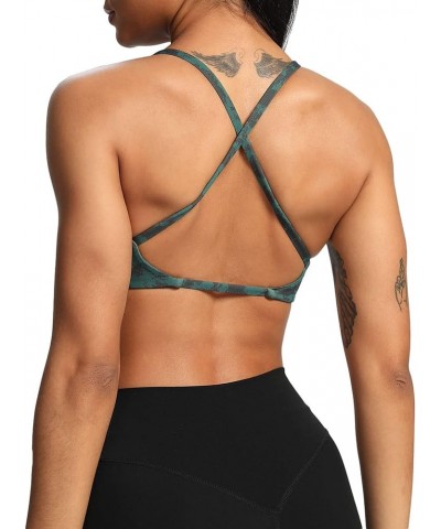 Women's Workout Sports Bras Fitness Backless Padded Sienna Low Impact Bra Yoga Crop Tank Top Cloud Dark Green $10.64 Lingerie