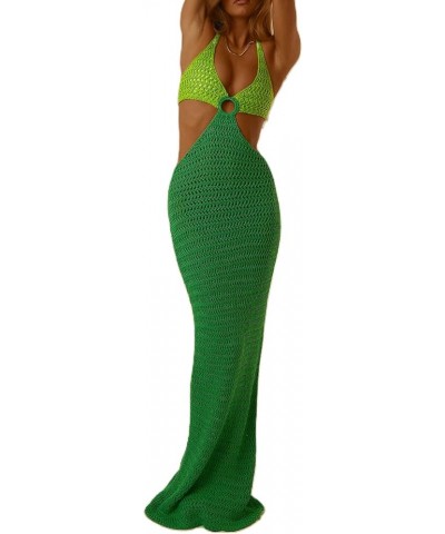 Women Sexy Dress Hollow Out Spaghetti Strap Bodycon Halter Backless Maxi Dress Cut Out Split Cocktail Clubwear I Green $9.68 ...