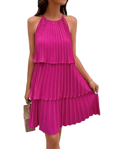Women's Summer Floral Print Sleeveless Halter Neck Beach Party Dress Hot Pink Plain $16.40 Dresses