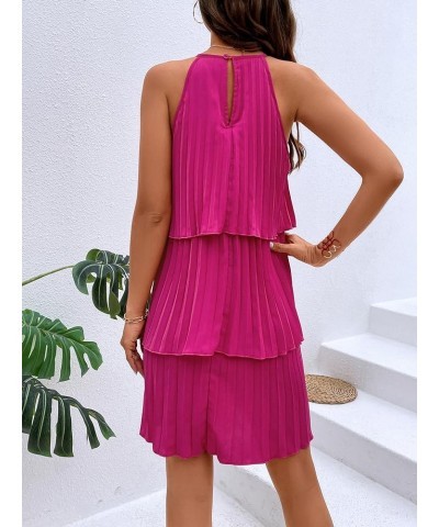 Women's Summer Floral Print Sleeveless Halter Neck Beach Party Dress Hot Pink Plain $16.40 Dresses