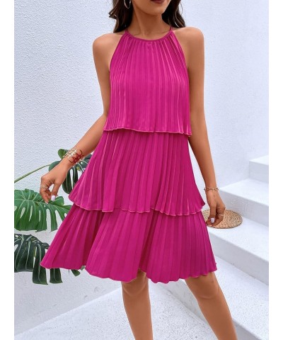 Women's Summer Floral Print Sleeveless Halter Neck Beach Party Dress Hot Pink Plain $16.40 Dresses