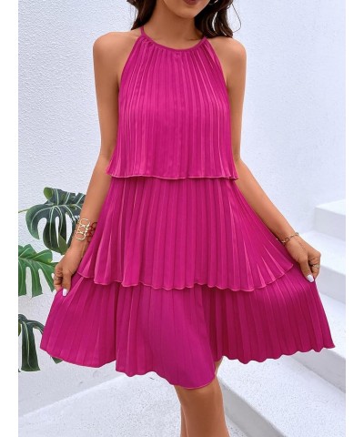 Women's Summer Floral Print Sleeveless Halter Neck Beach Party Dress Hot Pink Plain $16.40 Dresses