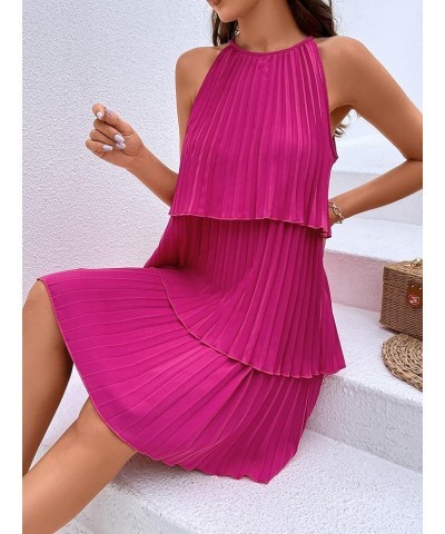 Women's Summer Floral Print Sleeveless Halter Neck Beach Party Dress Hot Pink Plain $16.40 Dresses