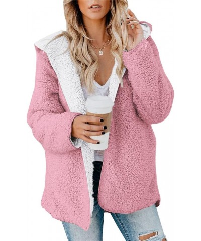 Womens Sherpa Jacket Oversized Fleece Jacket Teddy Bear Coat with Pockets Open Front Hooded Fuzzy Cardigan B Dusty Pink $18.6...