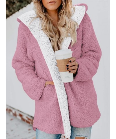 Womens Sherpa Jacket Oversized Fleece Jacket Teddy Bear Coat with Pockets Open Front Hooded Fuzzy Cardigan B Dusty Pink $18.6...