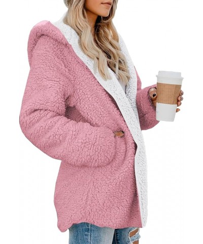 Womens Sherpa Jacket Oversized Fleece Jacket Teddy Bear Coat with Pockets Open Front Hooded Fuzzy Cardigan B Dusty Pink $18.6...