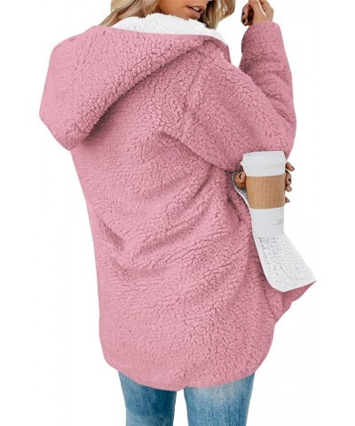 Womens Sherpa Jacket Oversized Fleece Jacket Teddy Bear Coat with Pockets Open Front Hooded Fuzzy Cardigan B Dusty Pink $18.6...