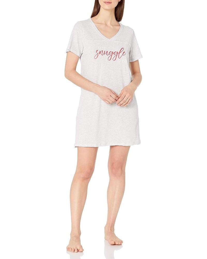 Women's V-Neck Oversized Sleep Shirt Standard Light Grey Heather "Snuggle is Real $8.39 Sleep & Lounge