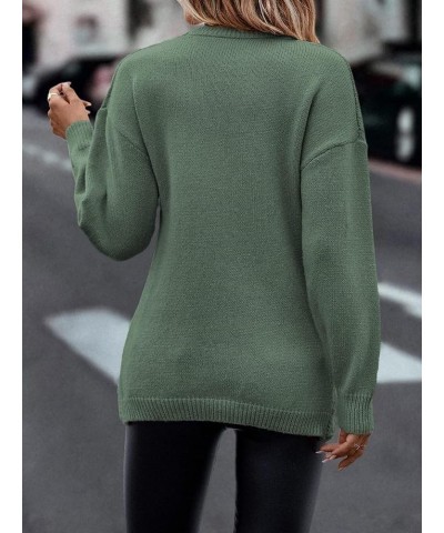 Womens Casual V Neck Long Sleeve Sweaters Cross Wrap Front Cable Knit Pullover Sweater Jumper Tops Green $21.95 Sweaters