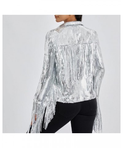 Sequin Blazer for Women Casual Sequins Long Sleeves Lapel Jacket Glitter Cardigan Coat Business Office Outfit A Silver $18.49...