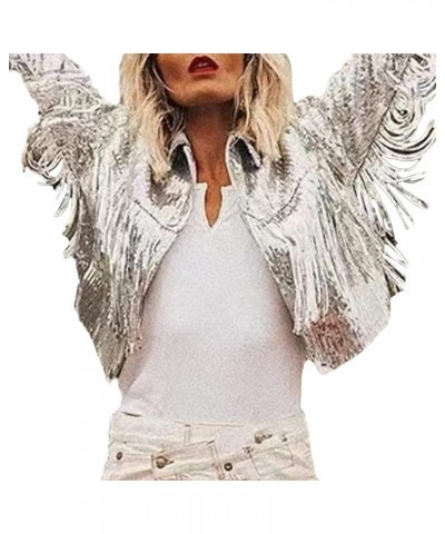 Sequin Blazer for Women Casual Sequins Long Sleeves Lapel Jacket Glitter Cardigan Coat Business Office Outfit A Silver $18.49...