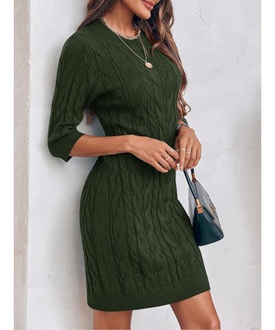 Womens 2023 Crewneck Sweater Dress Cable Knit 3/4 Sleeve Solid Color Long Pullover Mini Dress Army Green $16.19 Sweaters