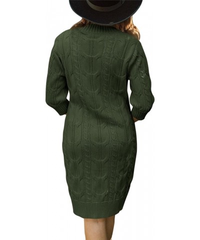 Womens 2023 Crewneck Sweater Dress Cable Knit 3/4 Sleeve Solid Color Long Pullover Mini Dress Army Green $16.19 Sweaters