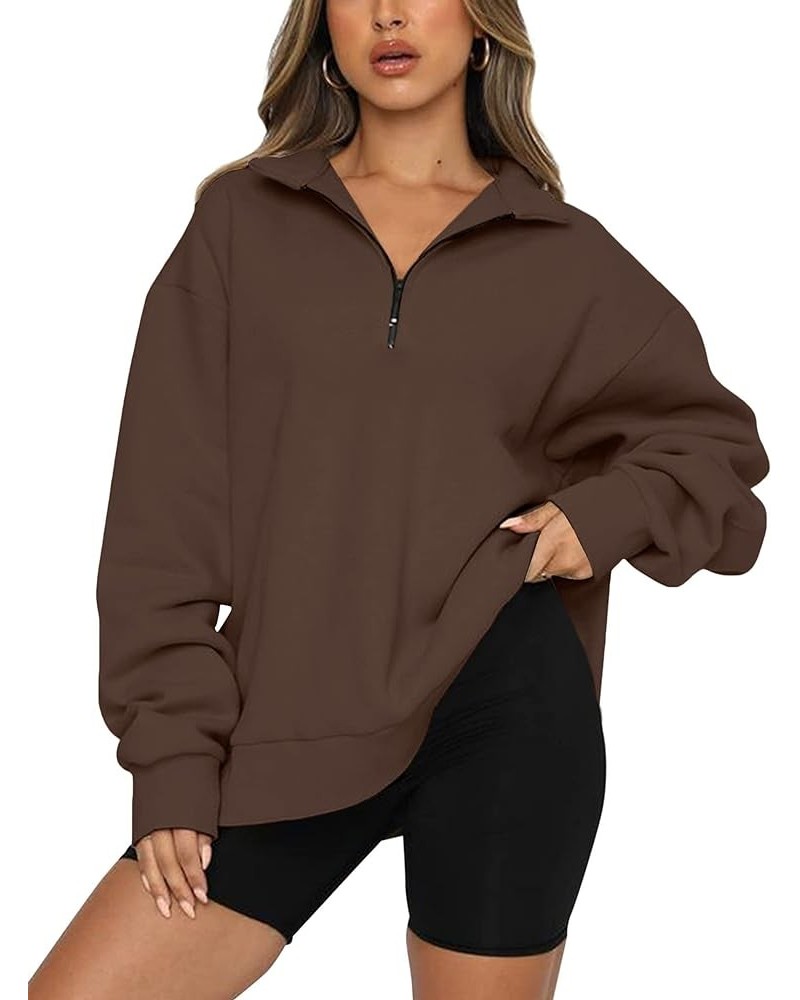 Womens 1/4 Zip Pullover Long Sleeve Sweatshirt Quarter Zip Hoodies Brown $19.37 Hoodies & Sweatshirts