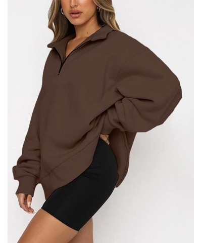 Womens 1/4 Zip Pullover Long Sleeve Sweatshirt Quarter Zip Hoodies Brown $19.37 Hoodies & Sweatshirts