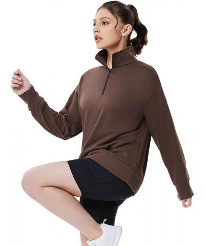 Womens 1/4 Zip Pullover Long Sleeve Sweatshirt Quarter Zip Hoodies Brown $19.37 Hoodies & Sweatshirts