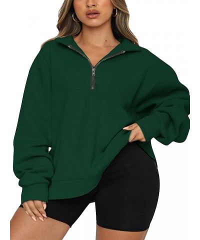 Womens Plus Size Half Zip Pullover Long Sleeve Oversized Sweatshirt Drop Shoulder Hoodie Teen Girls Y2K Clothes Darkgreen $17...