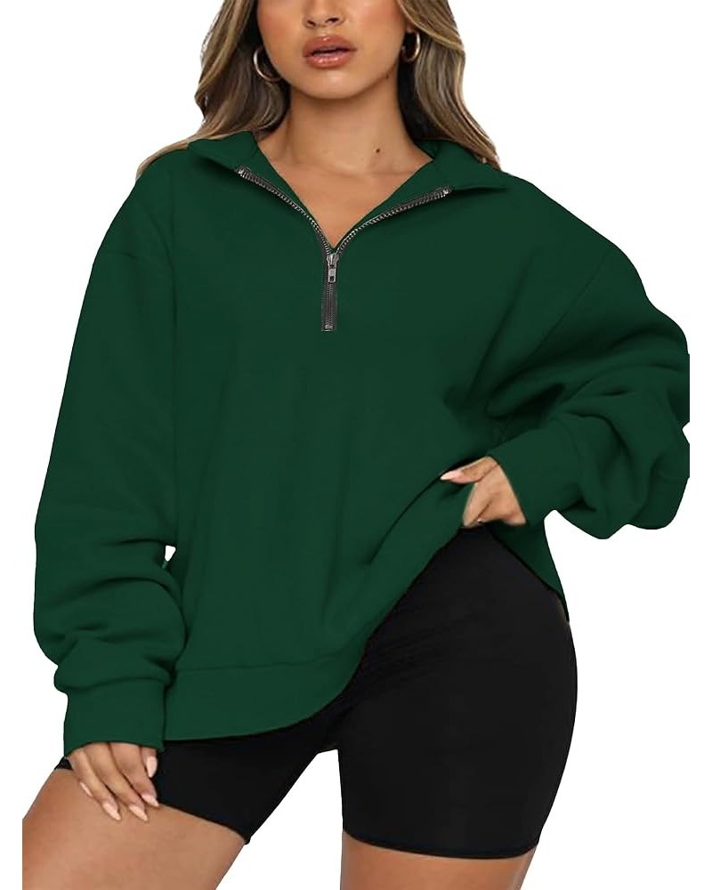 Womens Plus Size Half Zip Pullover Long Sleeve Oversized Sweatshirt Drop Shoulder Hoodie Teen Girls Y2K Clothes Darkgreen $17...