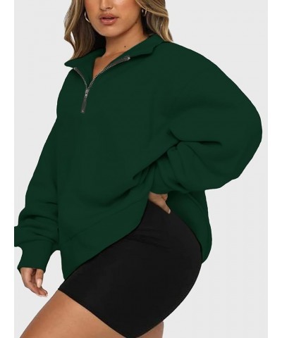 Womens Plus Size Half Zip Pullover Long Sleeve Oversized Sweatshirt Drop Shoulder Hoodie Teen Girls Y2K Clothes Darkgreen $17...