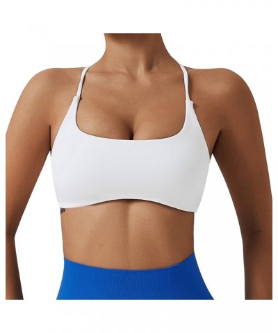Womens Strappy Sports Bra Padded Low Impact Fitness Yoga Bra Criss Cross Back Wireless Workout Bra Crop Tank Top White $16.38...