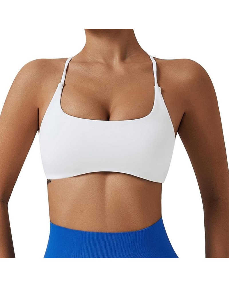 Womens Strappy Sports Bra Padded Low Impact Fitness Yoga Bra Criss Cross Back Wireless Workout Bra Crop Tank Top White $16.38...