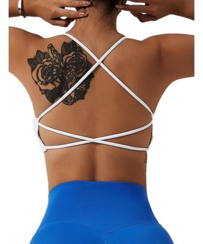 Womens Strappy Sports Bra Padded Low Impact Fitness Yoga Bra Criss Cross Back Wireless Workout Bra Crop Tank Top White $16.38...