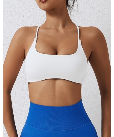 Womens Strappy Sports Bra Padded Low Impact Fitness Yoga Bra Criss Cross Back Wireless Workout Bra Crop Tank Top White $16.38...