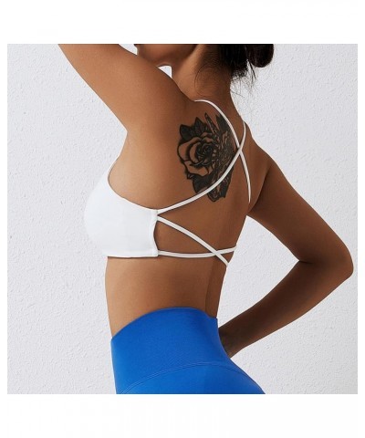 Womens Strappy Sports Bra Padded Low Impact Fitness Yoga Bra Criss Cross Back Wireless Workout Bra Crop Tank Top White $16.38...