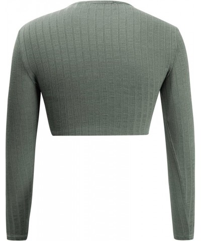 Women's Casual Long Sleeve Ruffle Top Ribbed Knit Tee Shirt Slim Fit Frilled Solid Blouse C-grayish Green $9.00 Blouses