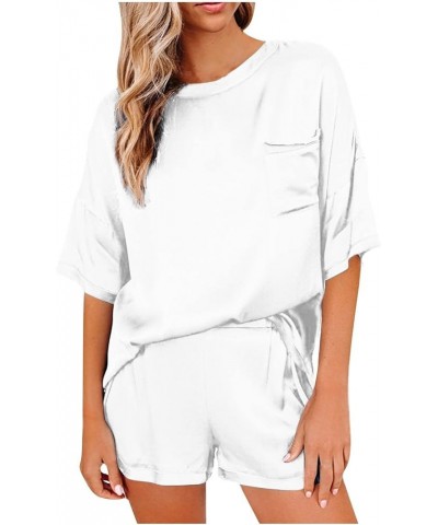 Pajama Sets for Women 2 Piece Casual Pajamas Housewear Short Sleeved Shorts Loose Two-piece Suit 2-white $12.00 Sleep & Lounge