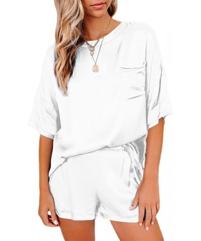 Pajama Sets for Women 2 Piece Casual Pajamas Housewear Short Sleeved Shorts Loose Two-piece Suit 2-white $12.00 Sleep & Lounge