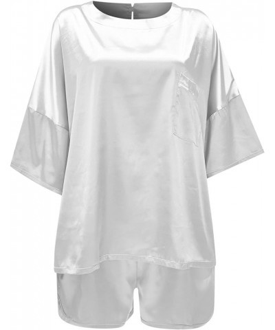 Pajama Sets for Women 2 Piece Casual Pajamas Housewear Short Sleeved Shorts Loose Two-piece Suit 2-white $12.00 Sleep & Lounge