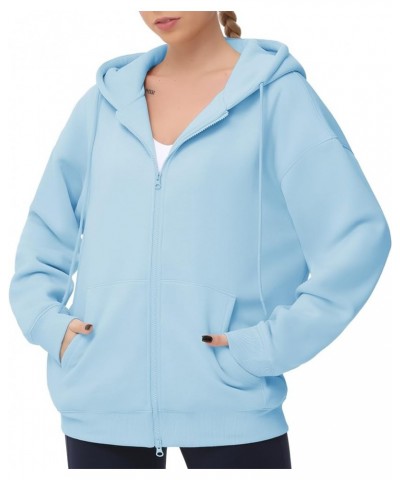 Women's Fleece Zip Up Hoodies Oversized Workout Sweatshirt Tops Basic Long Sleeve Jackets with Pockets Light Blue $14.69 Acti...