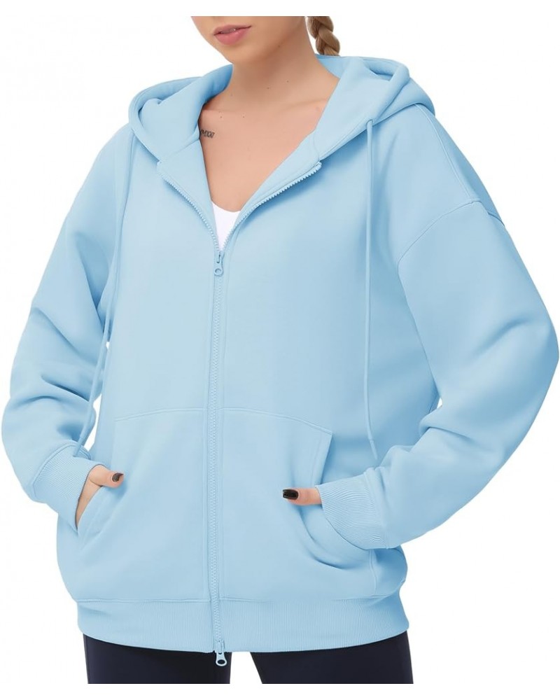 Women's Fleece Zip Up Hoodies Oversized Workout Sweatshirt Tops Basic Long Sleeve Jackets with Pockets Light Blue $14.69 Acti...