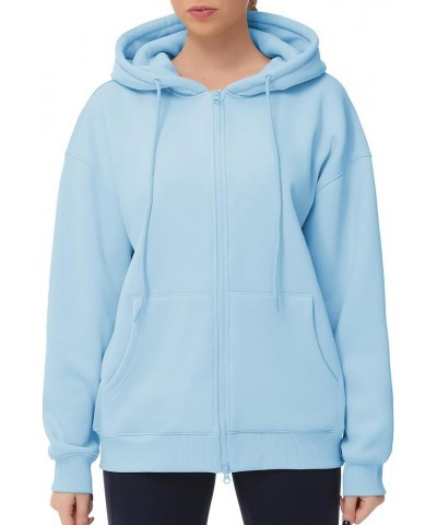 Women's Fleece Zip Up Hoodies Oversized Workout Sweatshirt Tops Basic Long Sleeve Jackets with Pockets Light Blue $14.69 Acti...