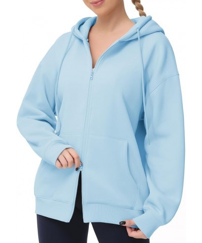 Women's Fleece Zip Up Hoodies Oversized Workout Sweatshirt Tops Basic Long Sleeve Jackets with Pockets Light Blue $14.69 Acti...