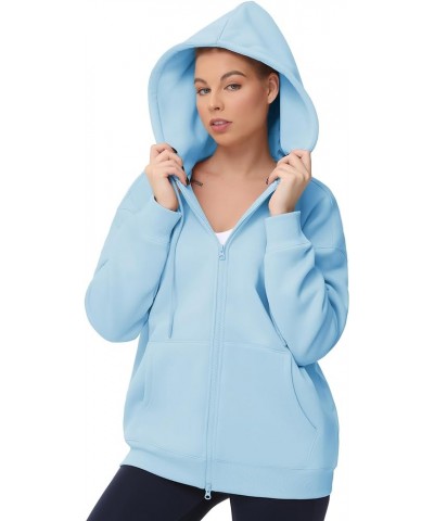 Women's Fleece Zip Up Hoodies Oversized Workout Sweatshirt Tops Basic Long Sleeve Jackets with Pockets Light Blue $14.69 Acti...