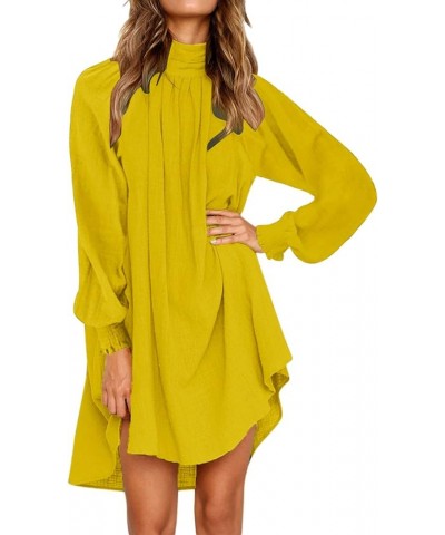 Women Mini Dresses Turtleneck Cotton Linen Beach Sleeveless Floral Dress Ruffle Flowy Swing Tunic Sundresses 16-beige $6.43 D...