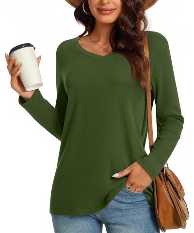 Womens Tunic Tops Fashion Long Sleeve Sweatshirt Casual T-Shirt Loose Blouse Basic Pullover V Long Army Green $12.38 Hoodies ...