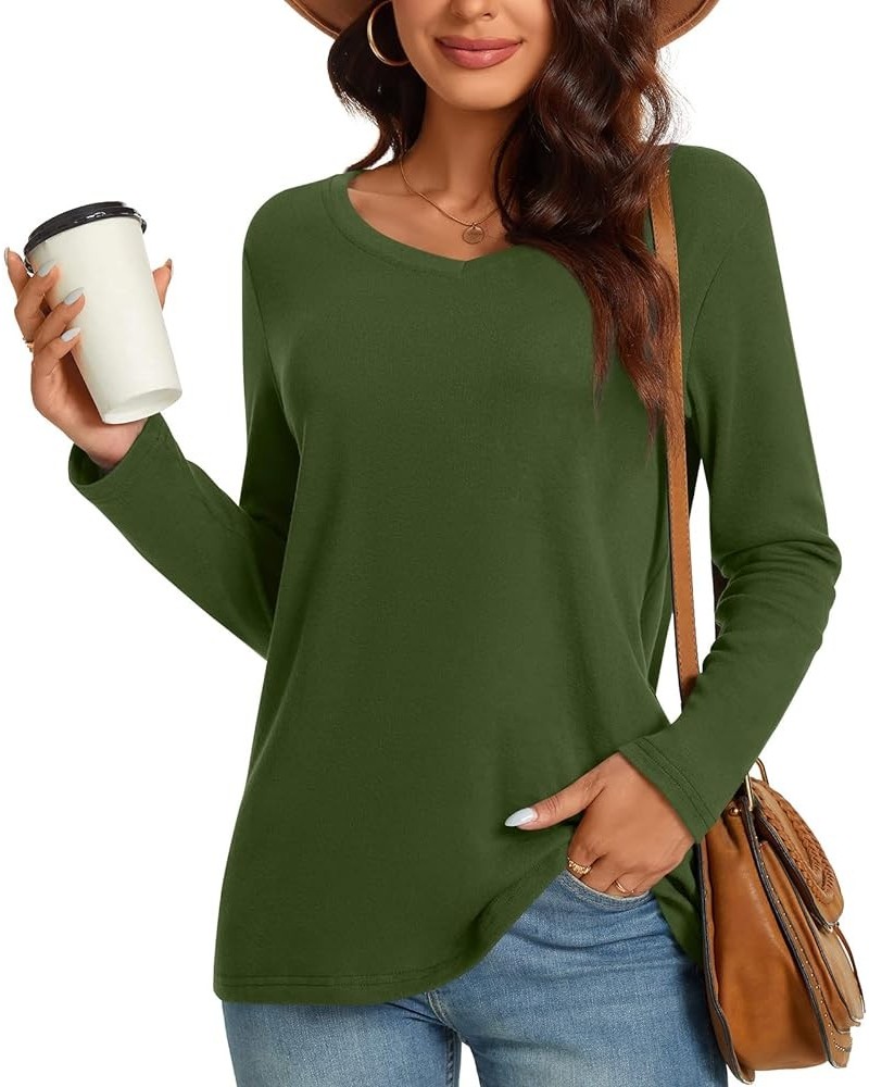 Womens Tunic Tops Fashion Long Sleeve Sweatshirt Casual T-Shirt Loose Blouse Basic Pullover V Long Army Green $12.38 Hoodies ...